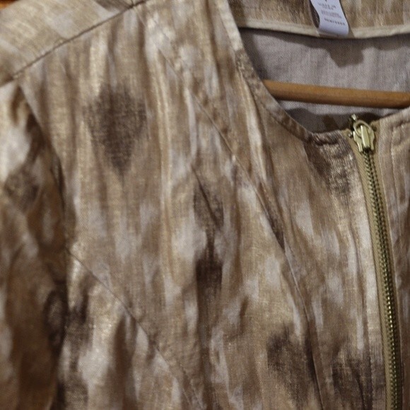 Chicos Metallic Gold Shimmery Linen Blend Blazer Jacket Zip Up Pockets  1 - Picture 3 of 16